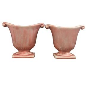 Vintage Pink Haeger Handled Pedestal Urn Vases 1950’s